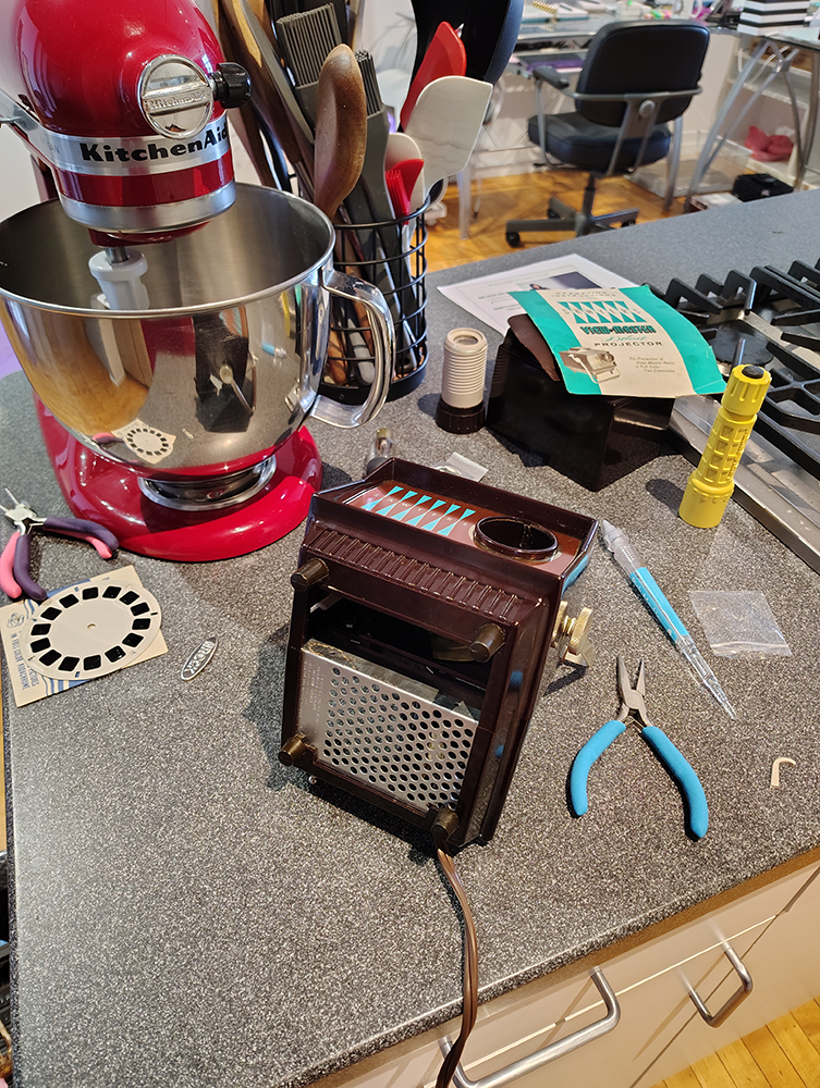 That same projector, taken apart.